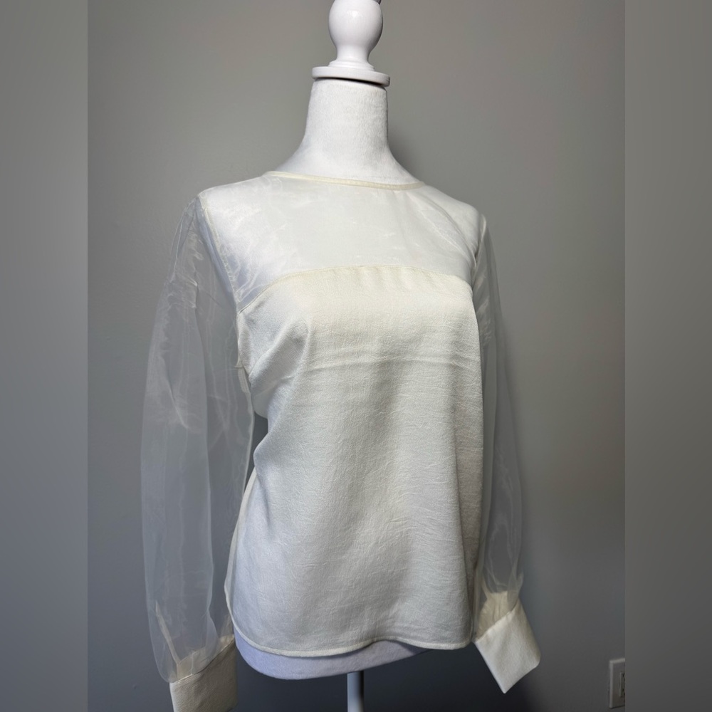 EXPRESS Sheer Blouse w/ Keyhole Closure - LARGE, Ivory